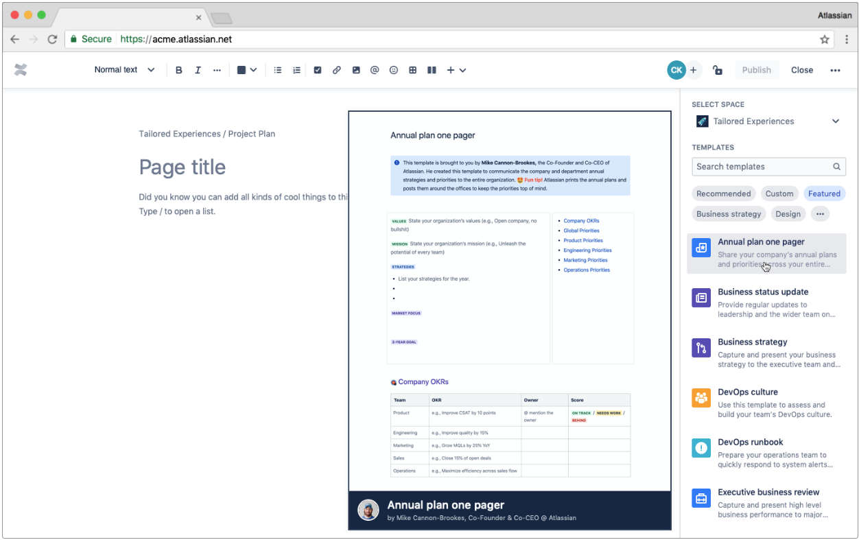 Atlassian S Confluence Gets A New Template Gallery Internet