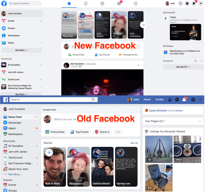 Facebook Redesign New vs Old 1