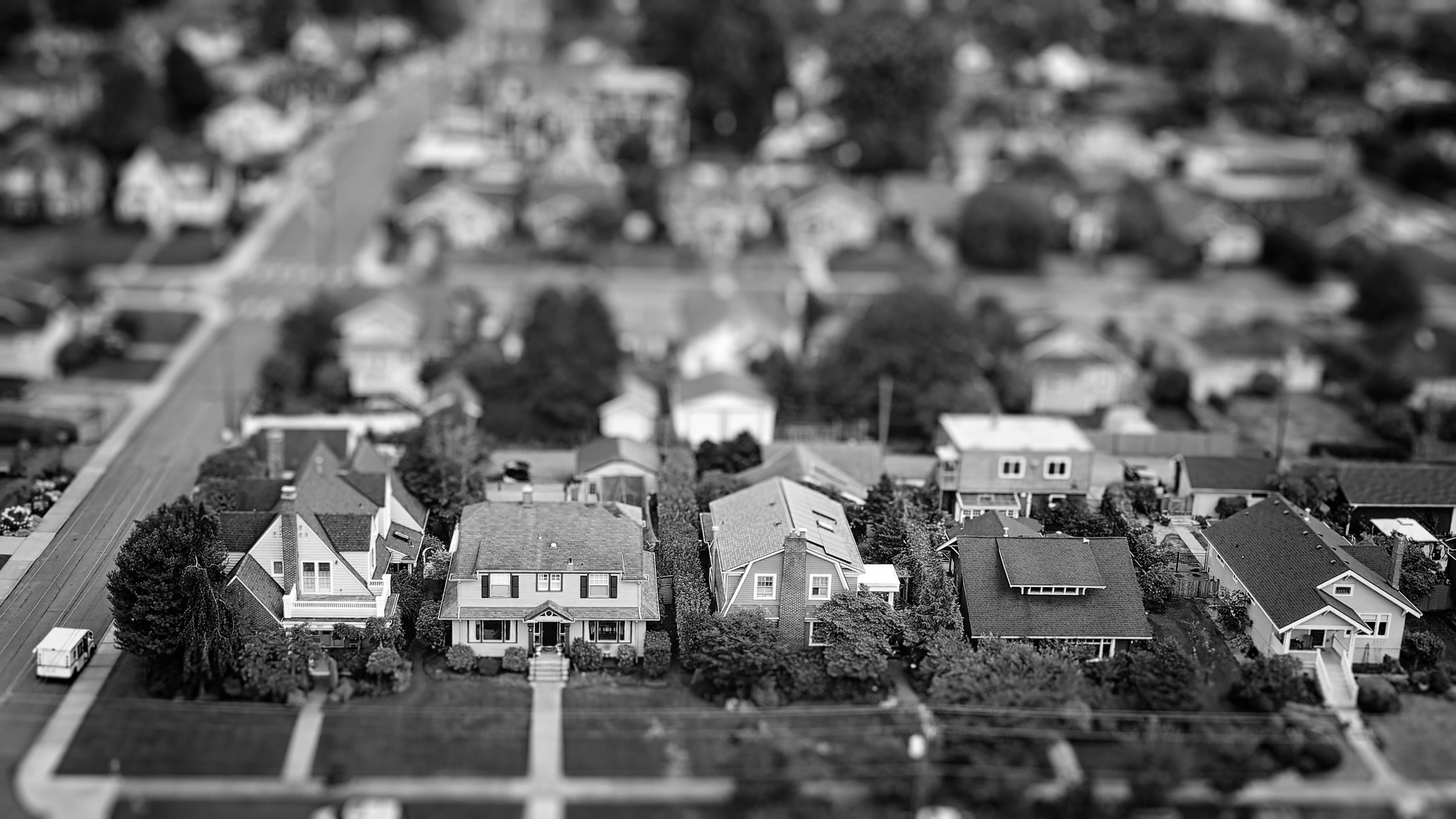 American Suburban Neighborhood Tilt-shift Aerial Photo