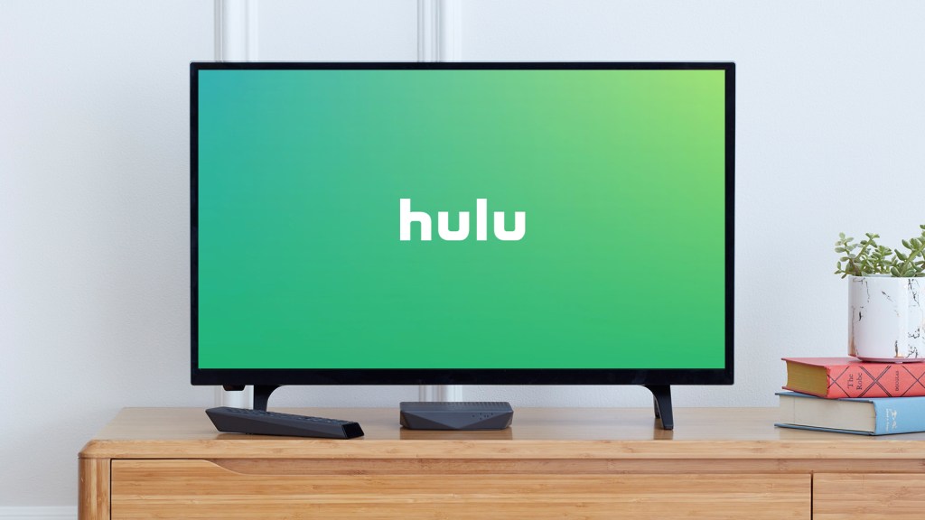 Hulu splash screen displayed on a living room TV