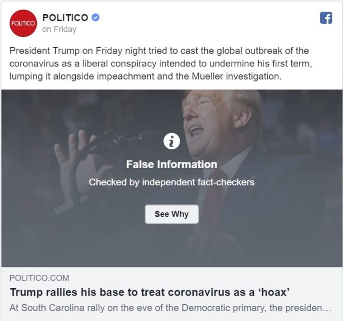 Facebook Fact Check Feud Erupts Over Trump Virus Hoax Pnu