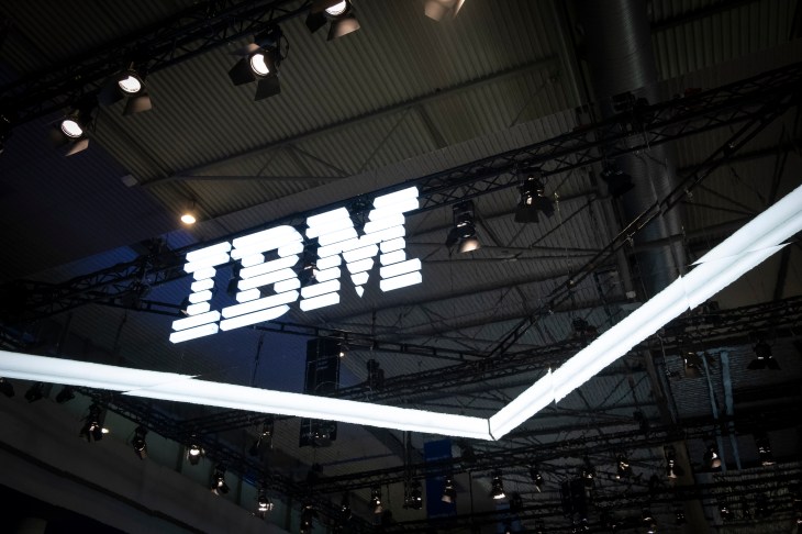 The IBM logo is seen during MWC 2019.The MWC2019 Mobile