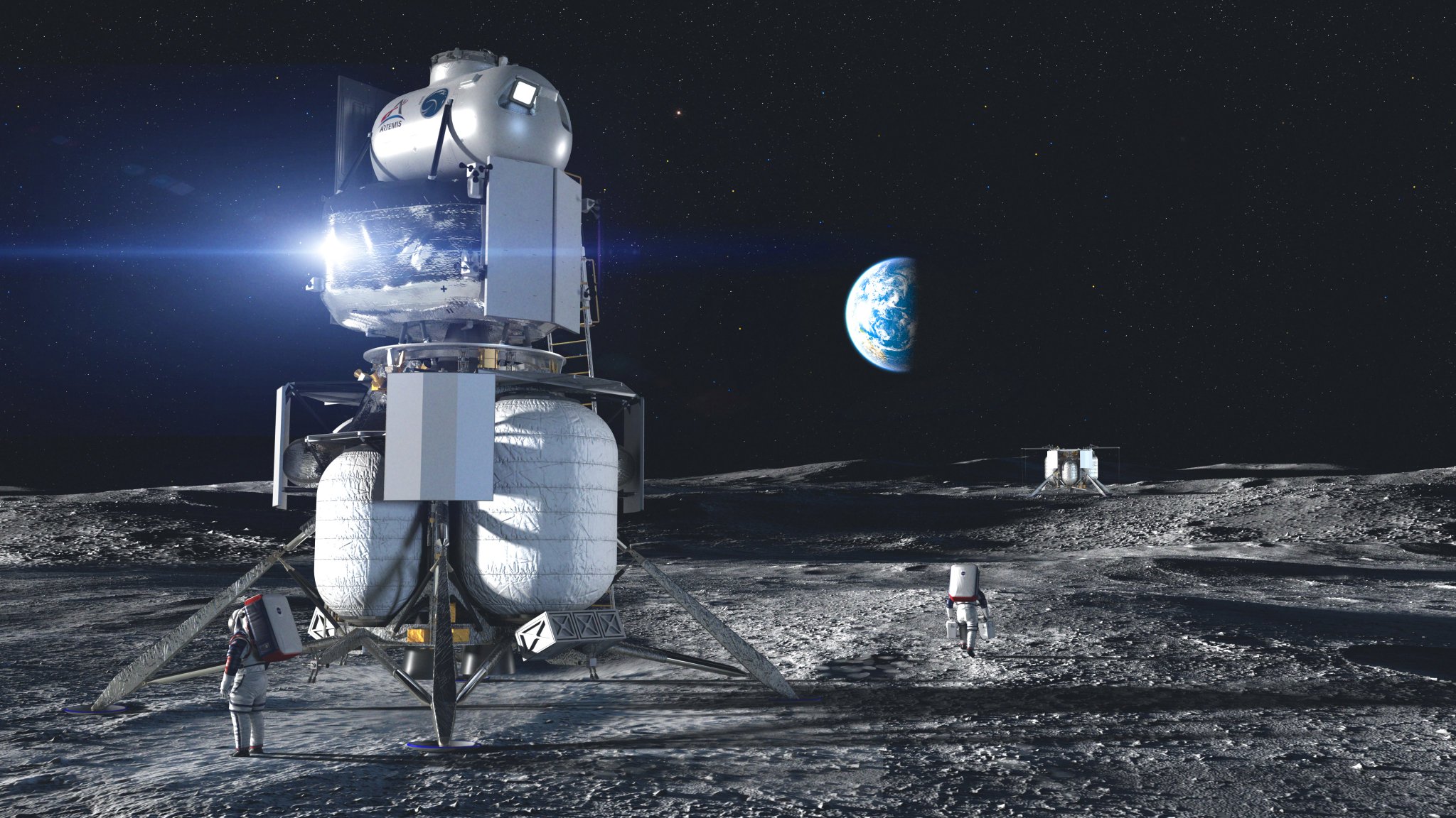 CG Render για το πώς αναμένεται να μοιάζει το Blue Origin και το σεληνιακό Lander της Lockheed.