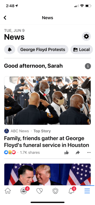 Image from iOS 13 - Facebook News launches to all in U.S. with addition of local news and video