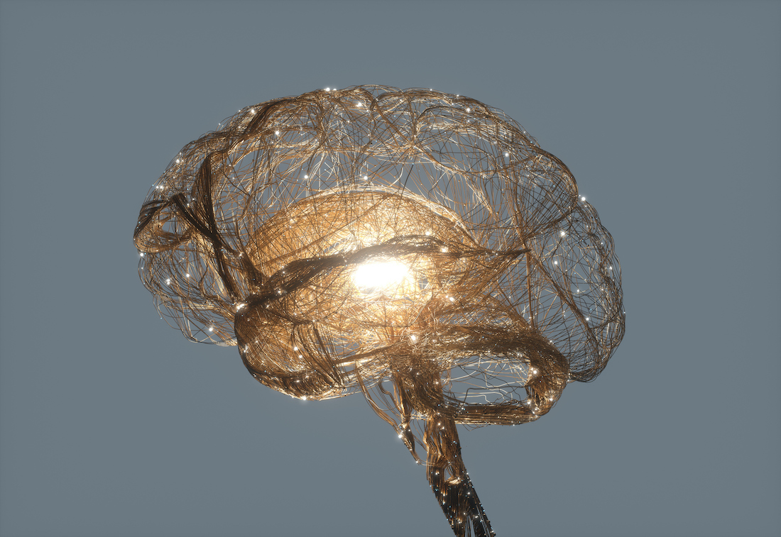 Artificial intelligence human Brain Made with golden wires