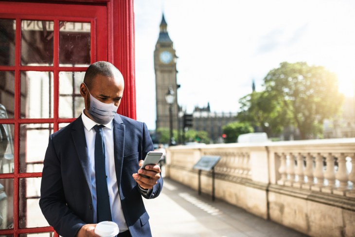 businessman in london with mask