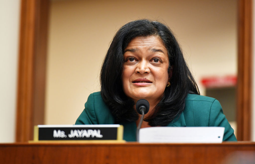 WASHINGTON, DC - JULY 29: Rep. Pramila Jayapal, D-WA, speaks during the House Judiciary Subcommittee hearing on Antitrust, Commercial and Administrative Law on Online Platforms and Market Power in the Rayburn House office Building, July 29, 2020 on Capitol Hill in Washington, DC.