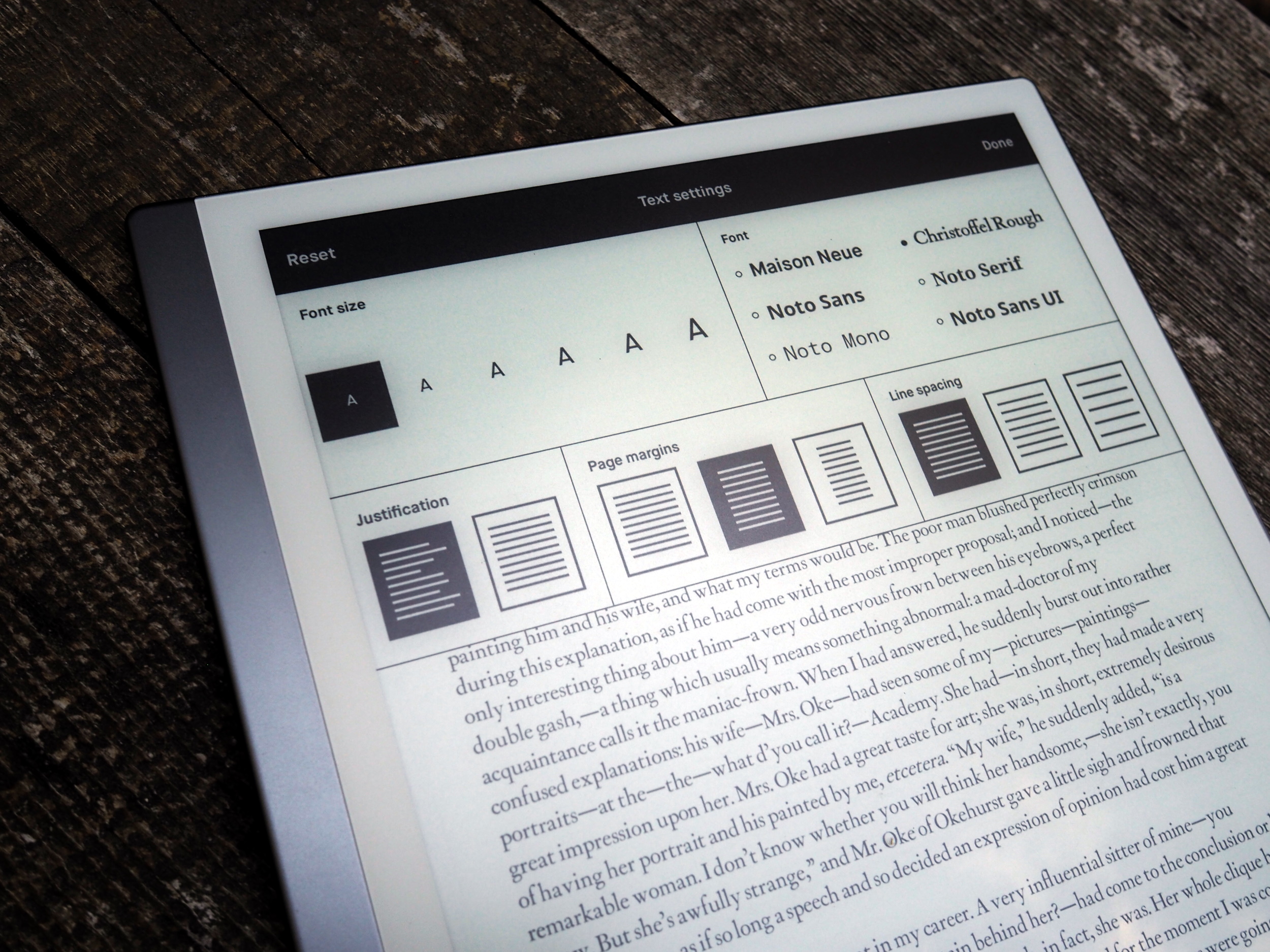 Text options on the remarkable tablet