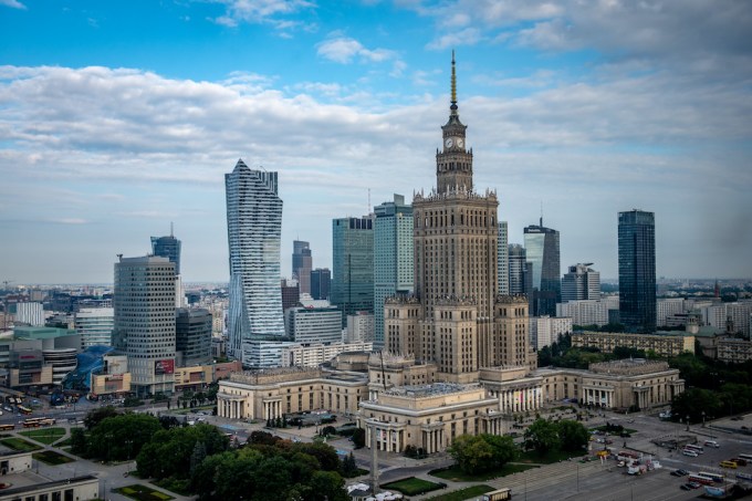 The Palace of Culture and Science is standing reminder of communism in Warsaw, Masovian Voivodeship, Poland.