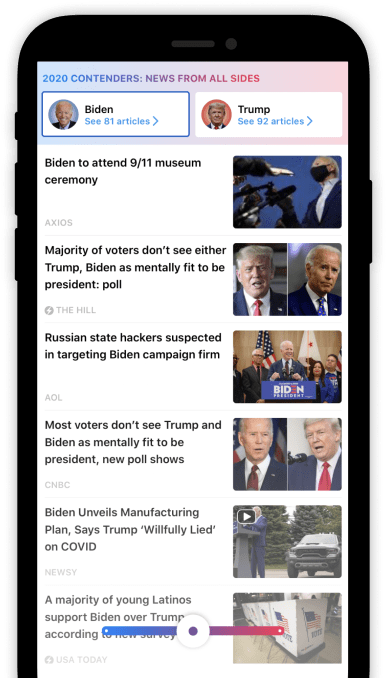 SmartNews' News From All Sides feature for the U.S. presidential election