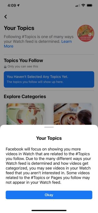 Facebook now lets you customize your Watch video feed with #Topics