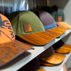 Custom hats on a shelf