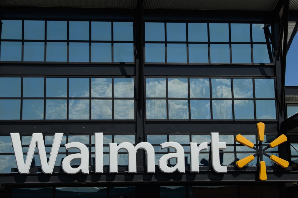 A Walmart logo is seen outside a store in Washington, DC, on August 18, 2020. (Photo by NICHOLAS KAMM / AFP) (Photo by NICHOLAS KAMM/AFP via Getty Images)
