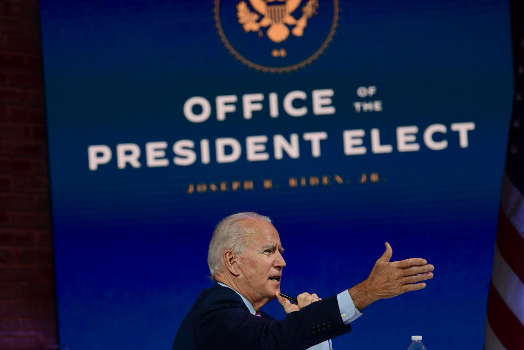 Biden under president-elect signage