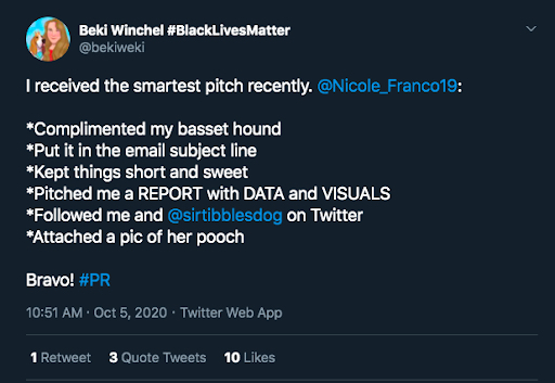 Beki Winchell tweet about good pitches