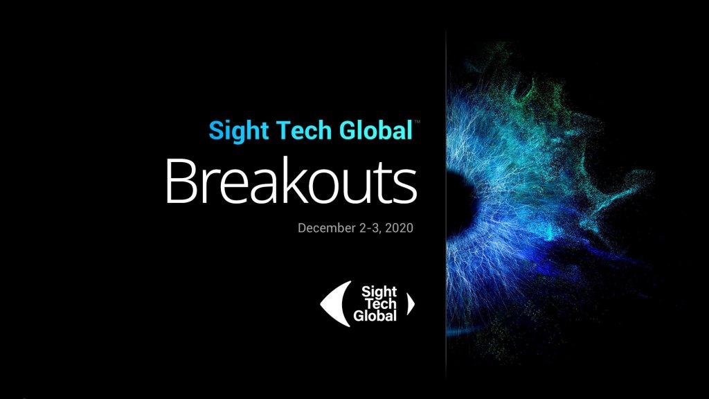 Feature image at top of this post in a graphic with a black background shows a pixilated image of human eye on one side with text on the other side. One line says Sight Tech Global and the other says Breakouts.that has a