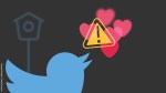 illustration of twitter logo with warning symbol on 'like' hearts