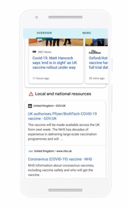 Google добавит в поиск панели с информацией о вакцинах от COVID-19