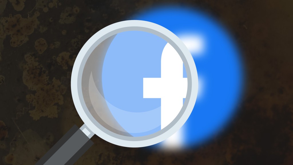 magnifying glass over facebook logo, dim bacteria/petri dish in background