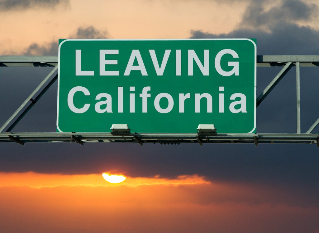 A road sign that says "Leaving California."