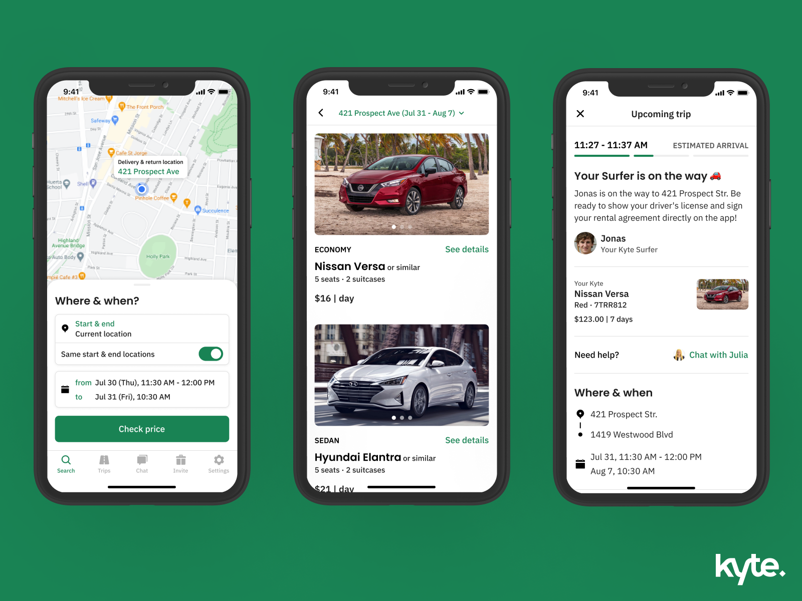 Kyte car rental app