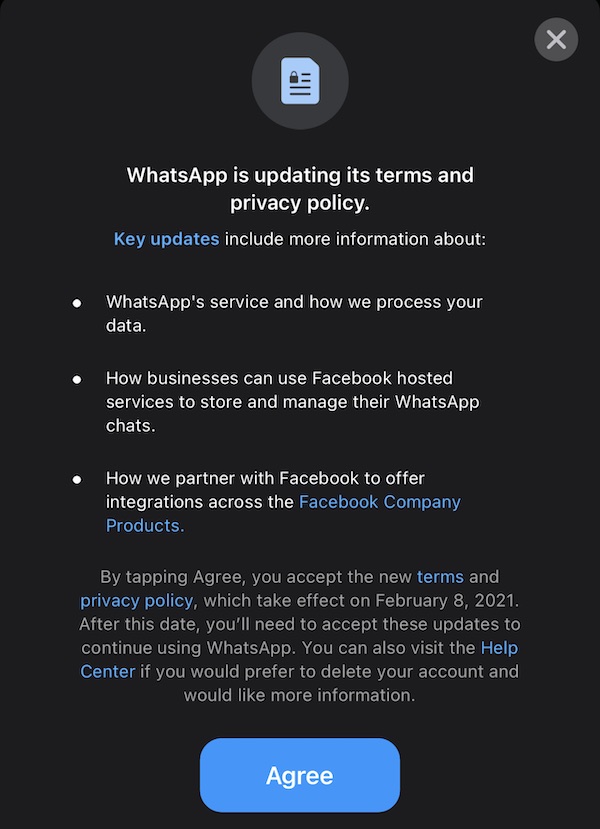 whatsapp data sharing policy new