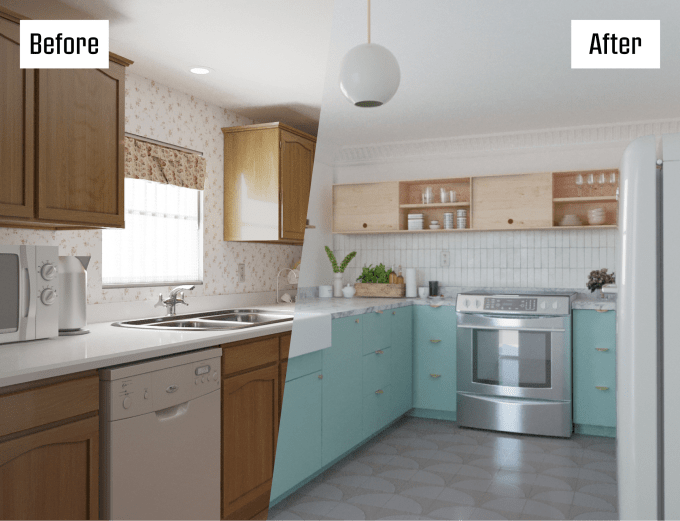 outfit before and after kitchen renovation