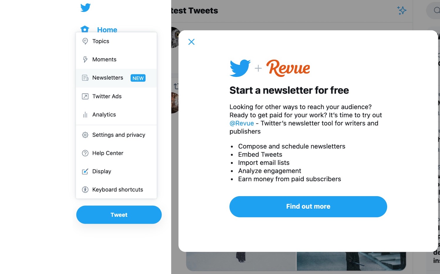 Twitter quietly rolls out Revue newsletters integration on web
