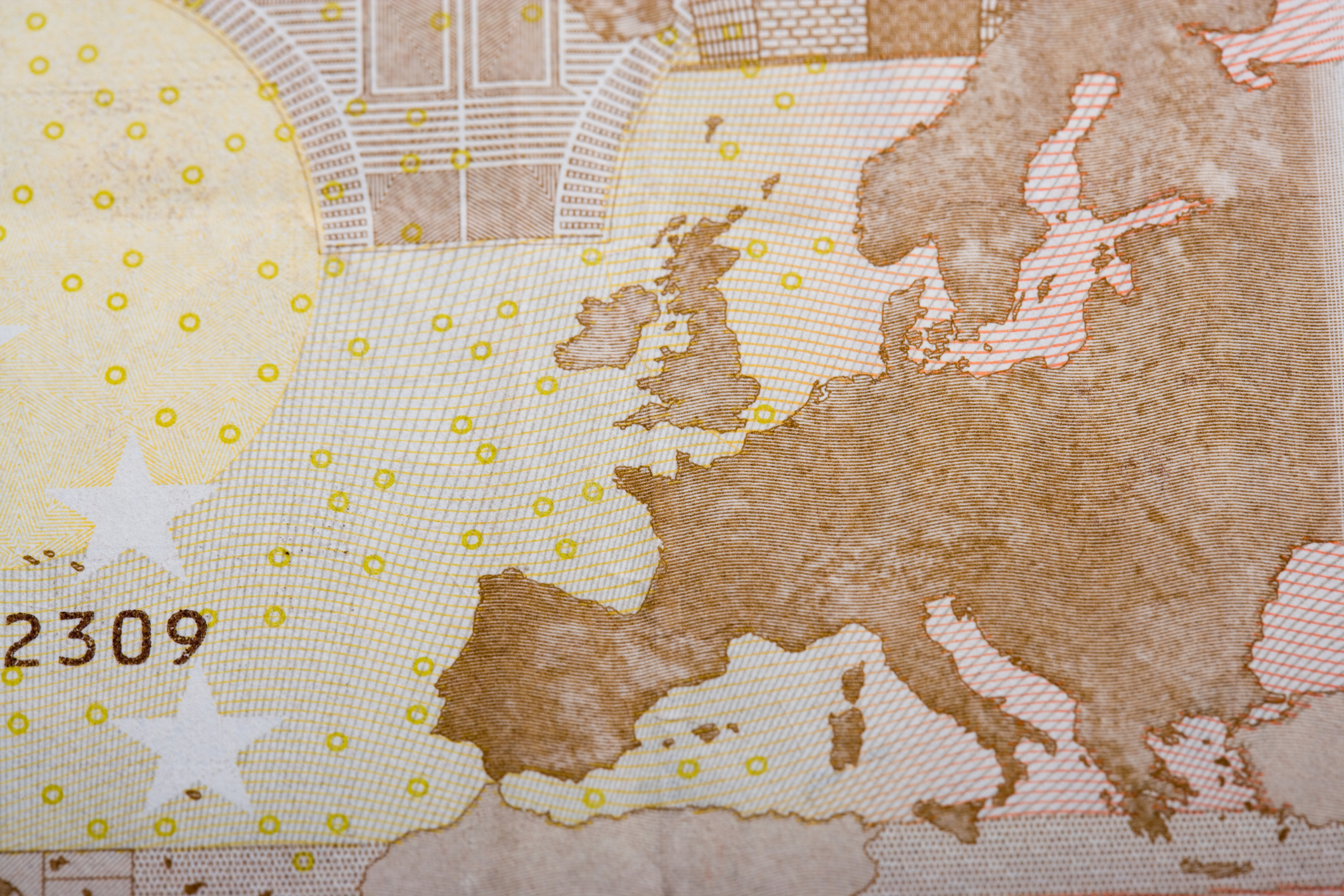 Detail of Euro note showing European continent