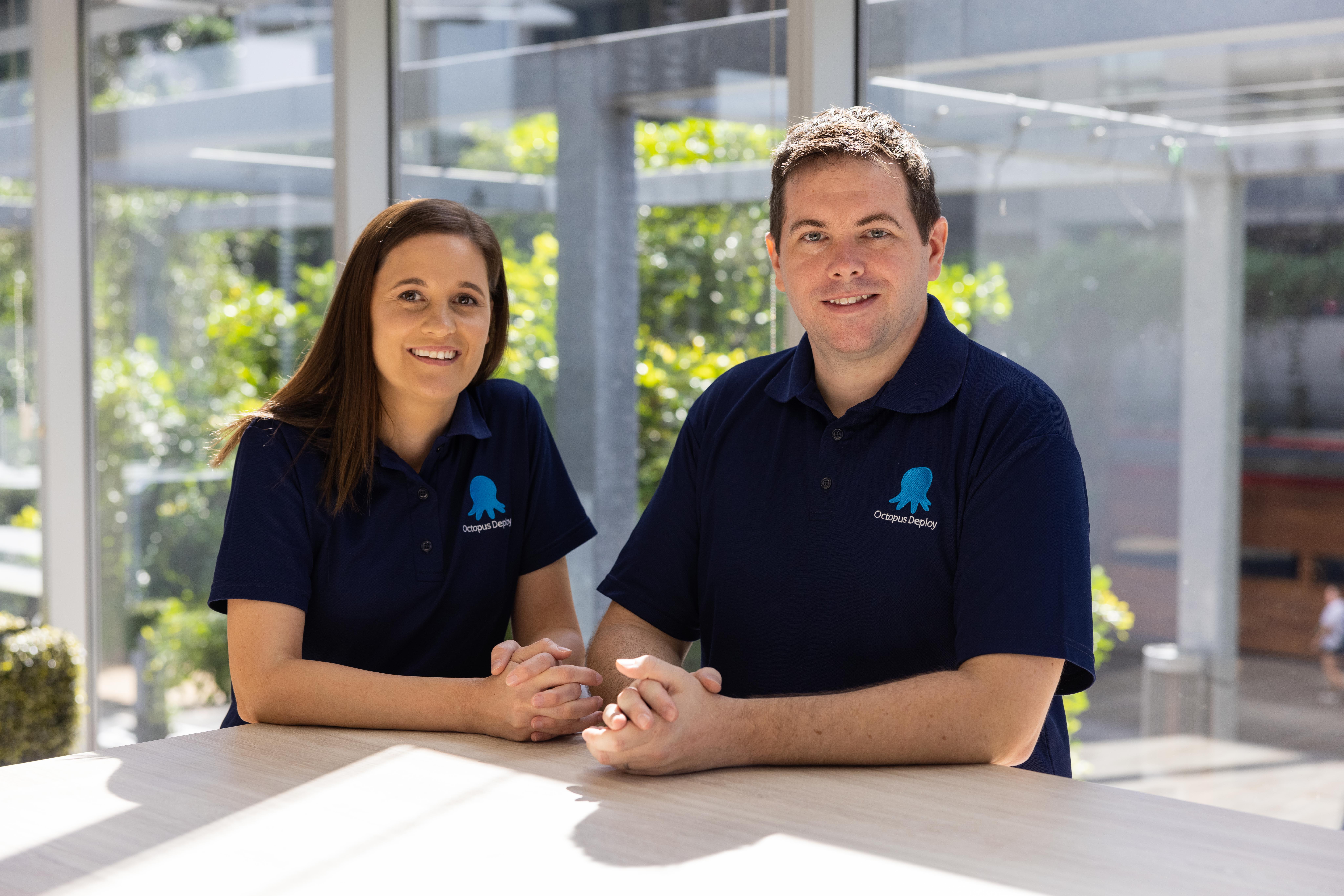 A photo of Octopus Deploy's chief financial officer Sonia Stovell and chief executive officer Paul Stovell