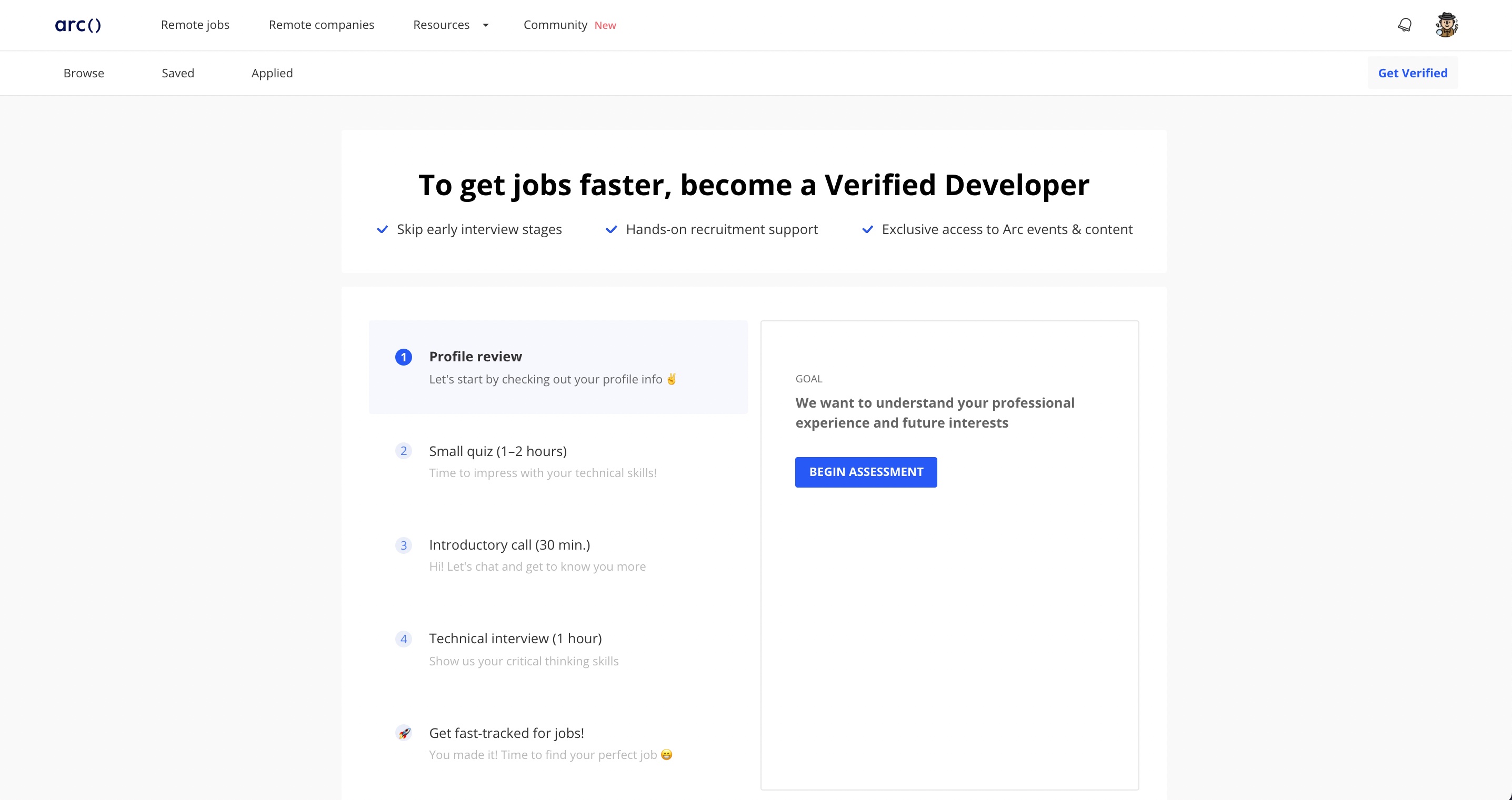 A screenshot showing steps from Arc's developer verification process