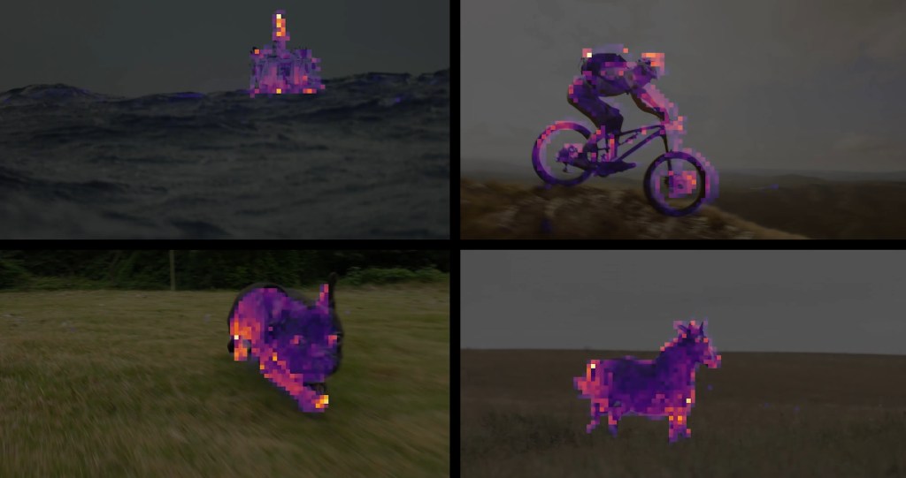 Image showing four videos and the AI interpretation of the objects in them.