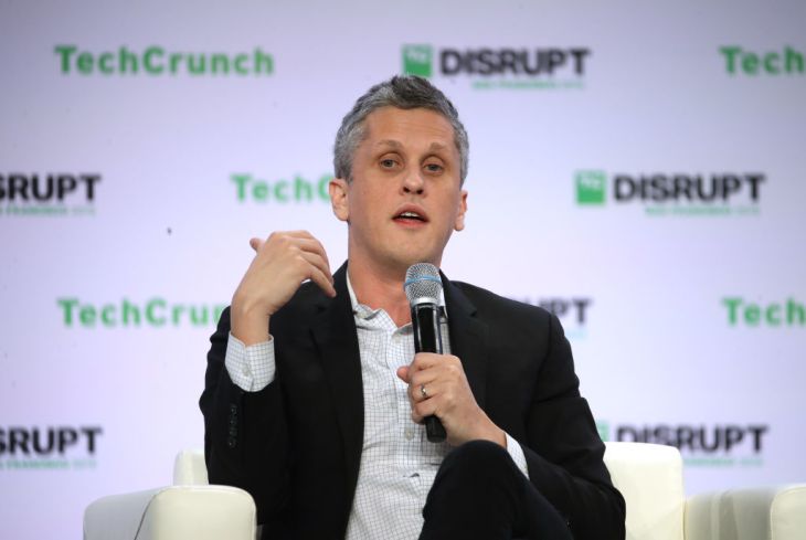 Box 联合创始人兼首席执行官 Aaron Levie 于 2019 年 10 月 2 日在旧金山 Moscone 中心举行的 TechCrunch Disrupt SF 2019 会议上发表讲话。