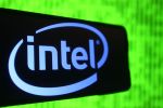 In this photo illustration an Intel logo is seen on a smartphone.
