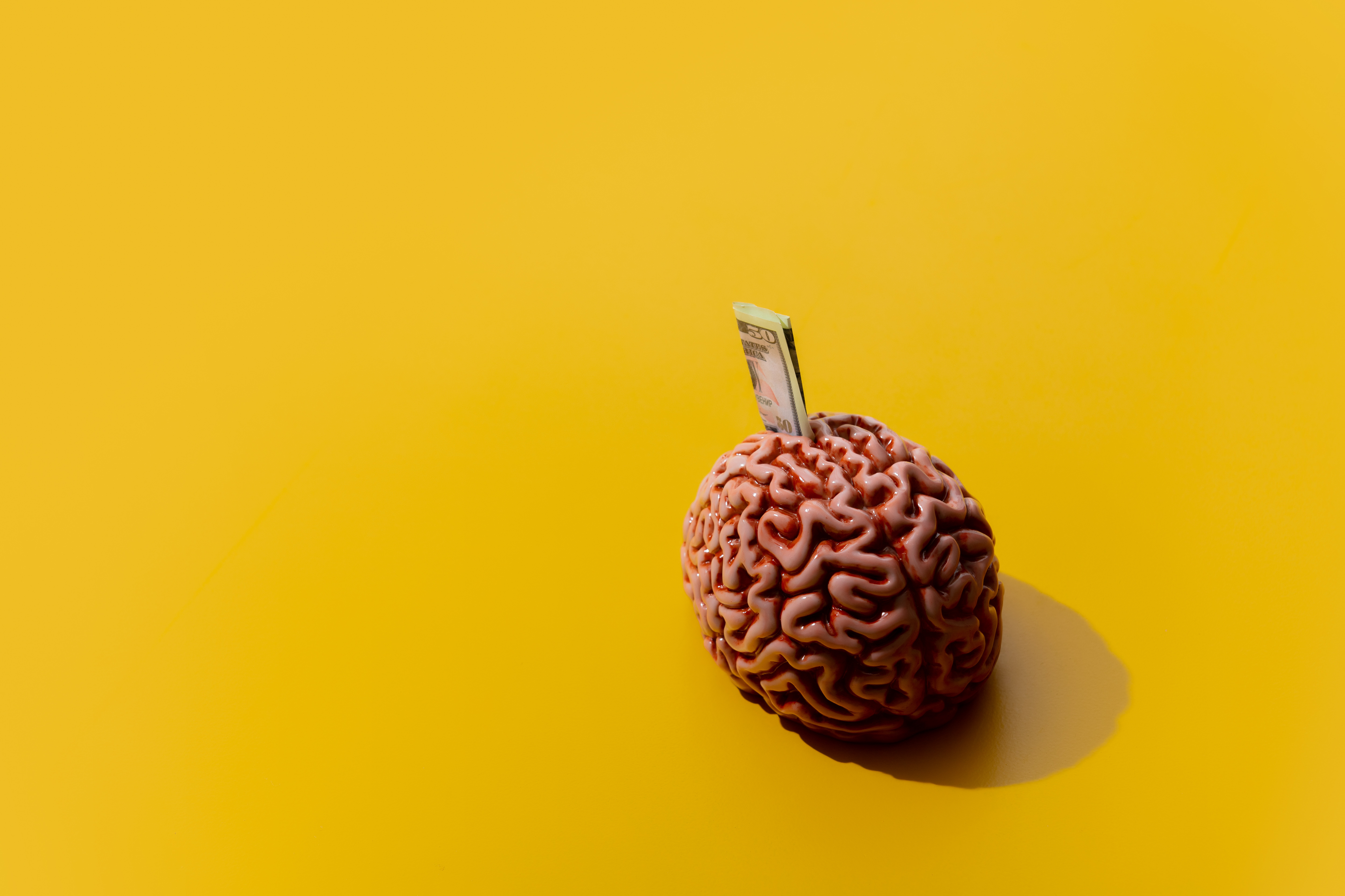 Image of money sticking out of a brain against a yellow background; fundraising tips 2022