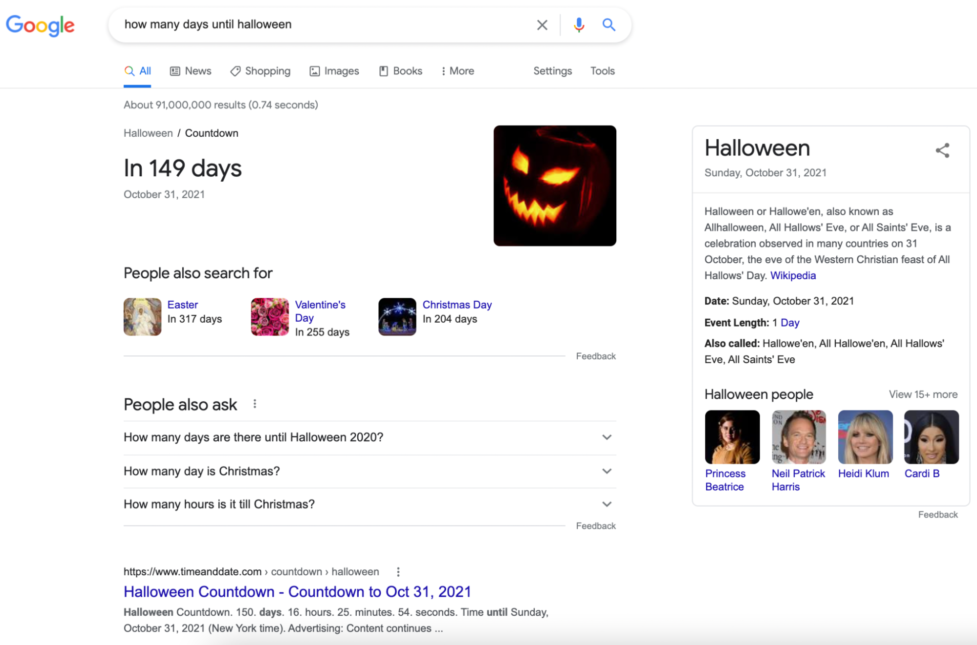 Example of a featured snippet