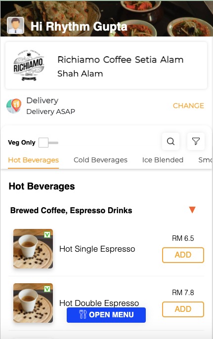 A menu created with Easy Eat AI