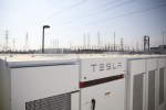 Image of Tesla Powerpacks and inverters at the Southern California Edison Co. Mira Loma energy storage system facility in Ontario, California.