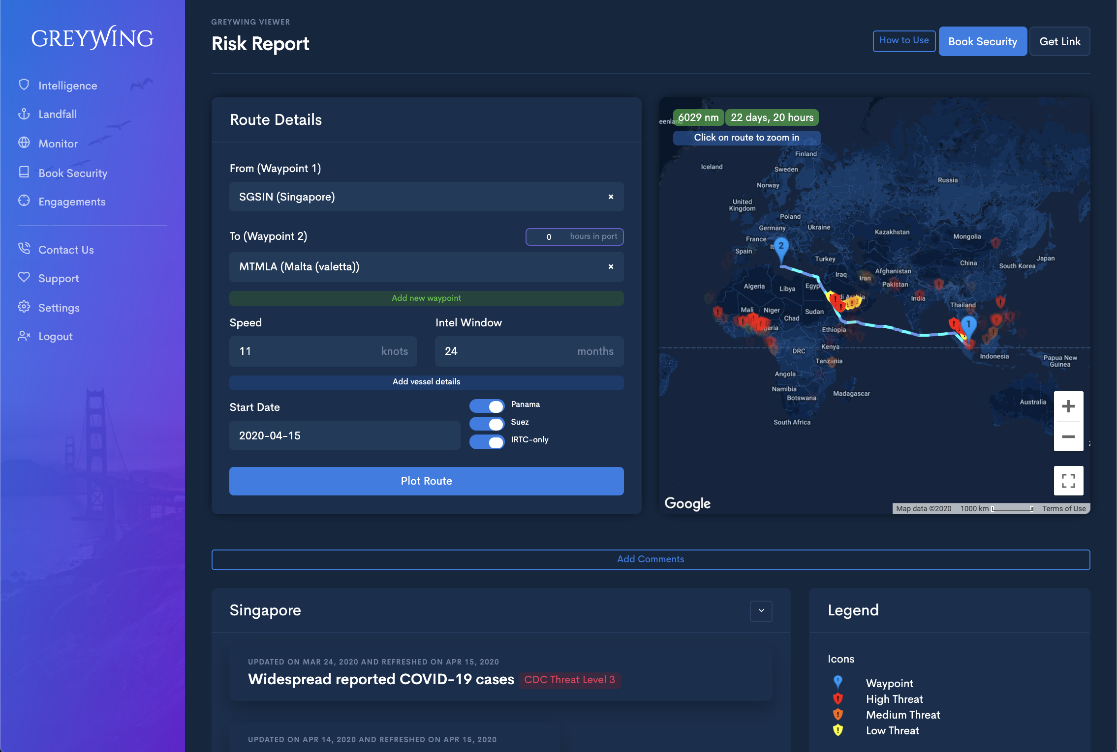 Greywing's risk report dashboard