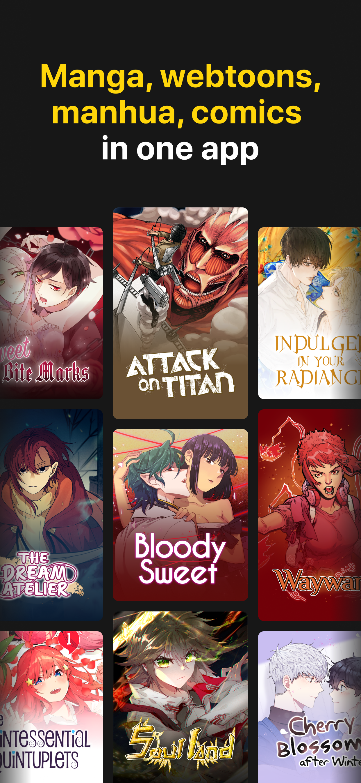 A screenshot with some of the titles on digital comics platform INKR