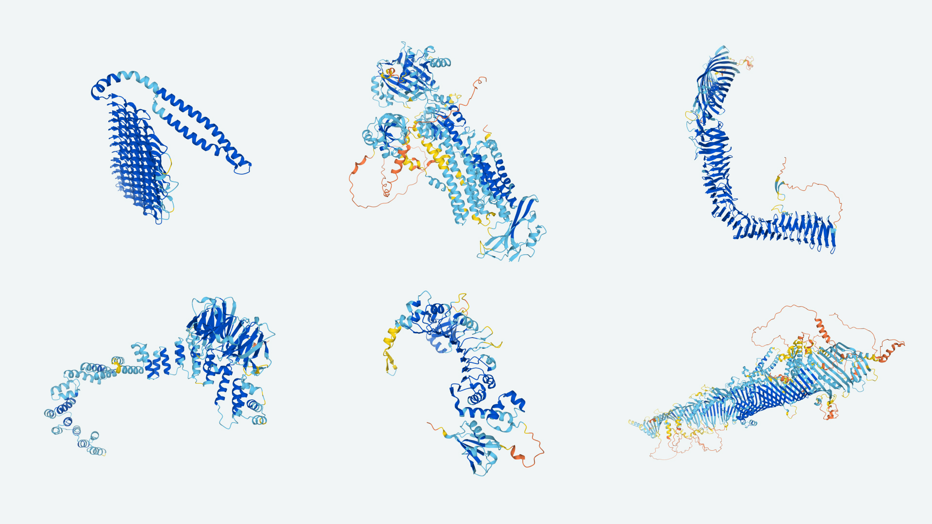 Examples of protein structures predicted by AlphaFold