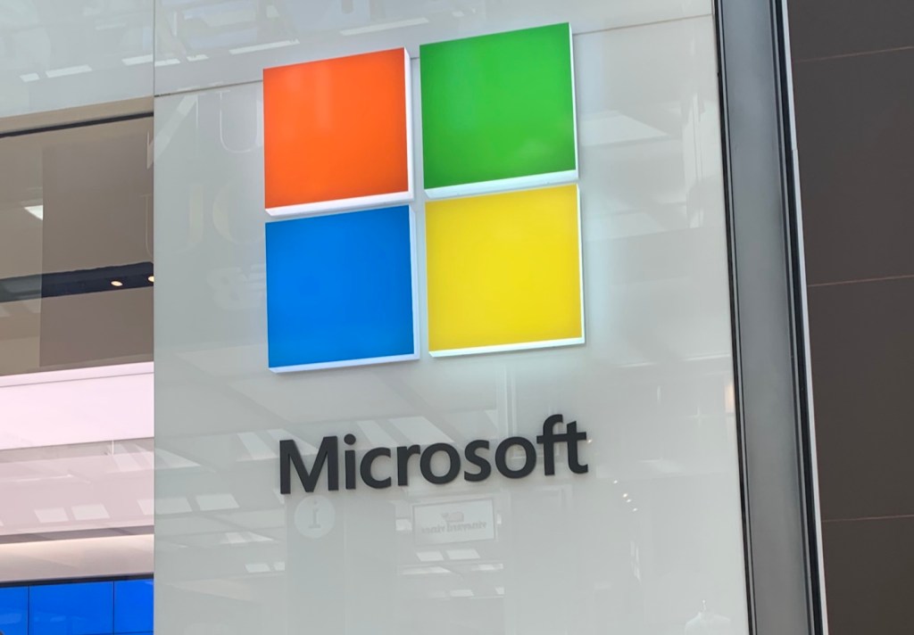 Microsoft Logo on Microsoft Store at Prudential Center in Boston, MA.