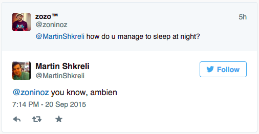 A 2015 tweet posted by then-pharmaceutical executive Martin Shkreli