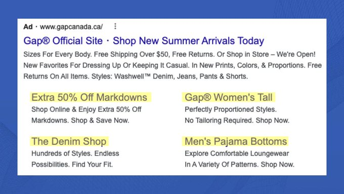When shoppers search for your branded keyword, include links in the ad extension to your best-selling items.