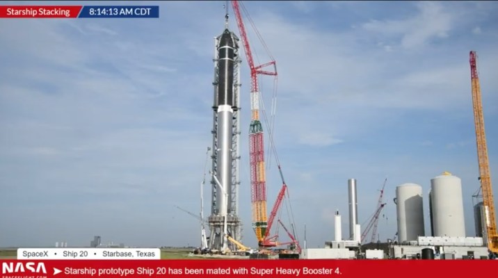 SpaceX stacks the full Starship launch system for the first time, standing  nearly 400 feet tall | TechCrunch
