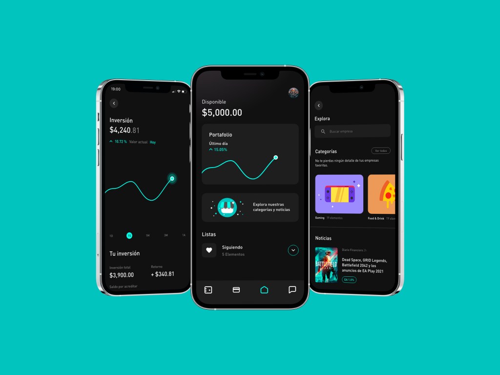 Flink phone app with statistics and three iPhones