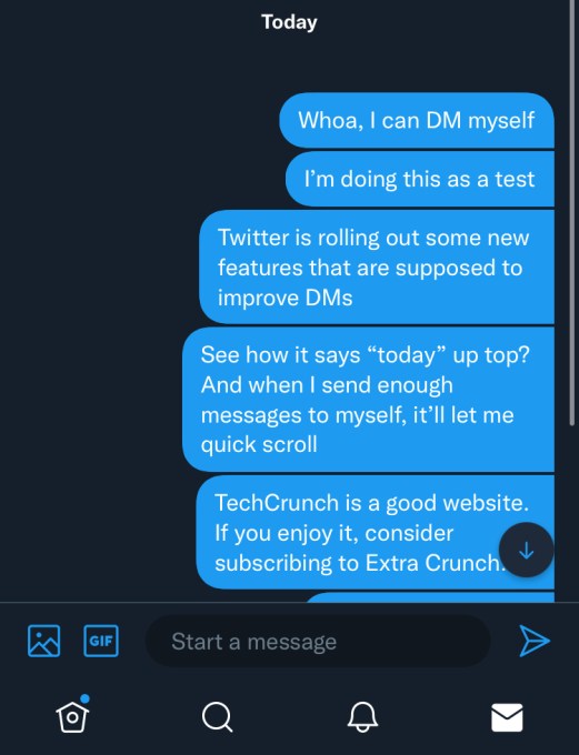A demonstration of new Twitter DM features