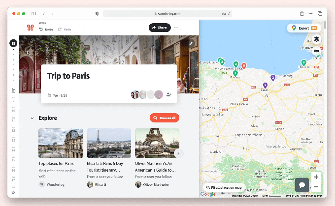 Wanderlog helps travelers with the logistics of their trips with a platform that makes it easier to plan and share travel info