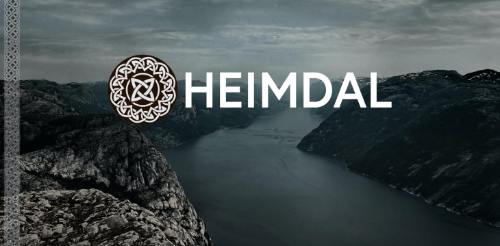 The Heimdal logo over a rocky landscape.