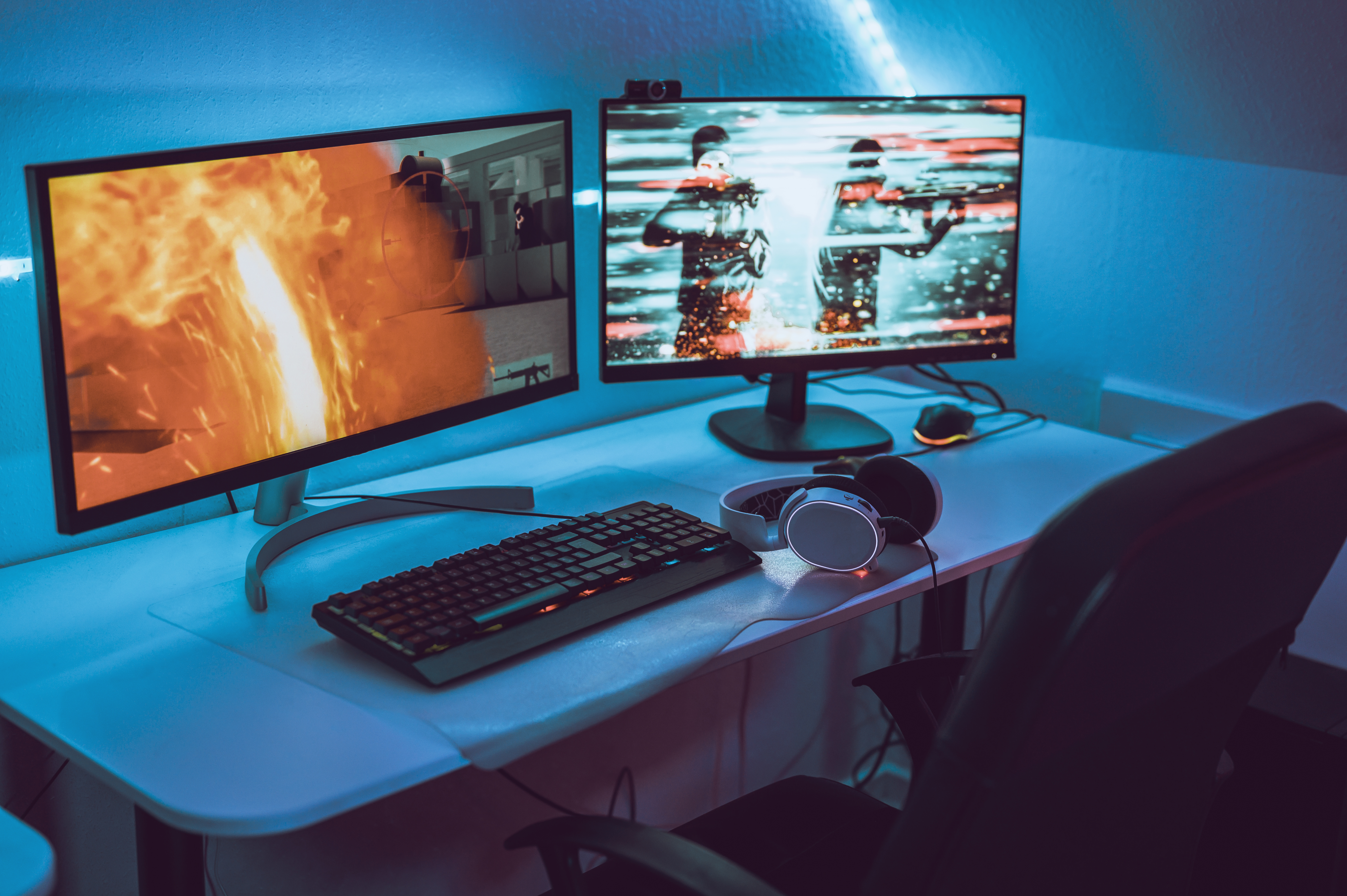 Image of a gaming computer setup with two monitors.